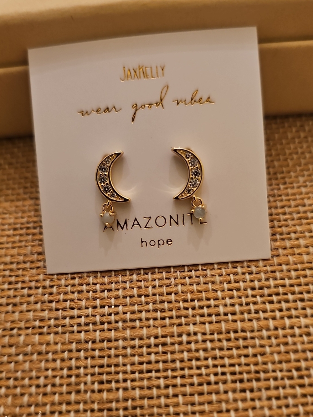JaxKelly Amazonite Moon Drop Earrings NWT